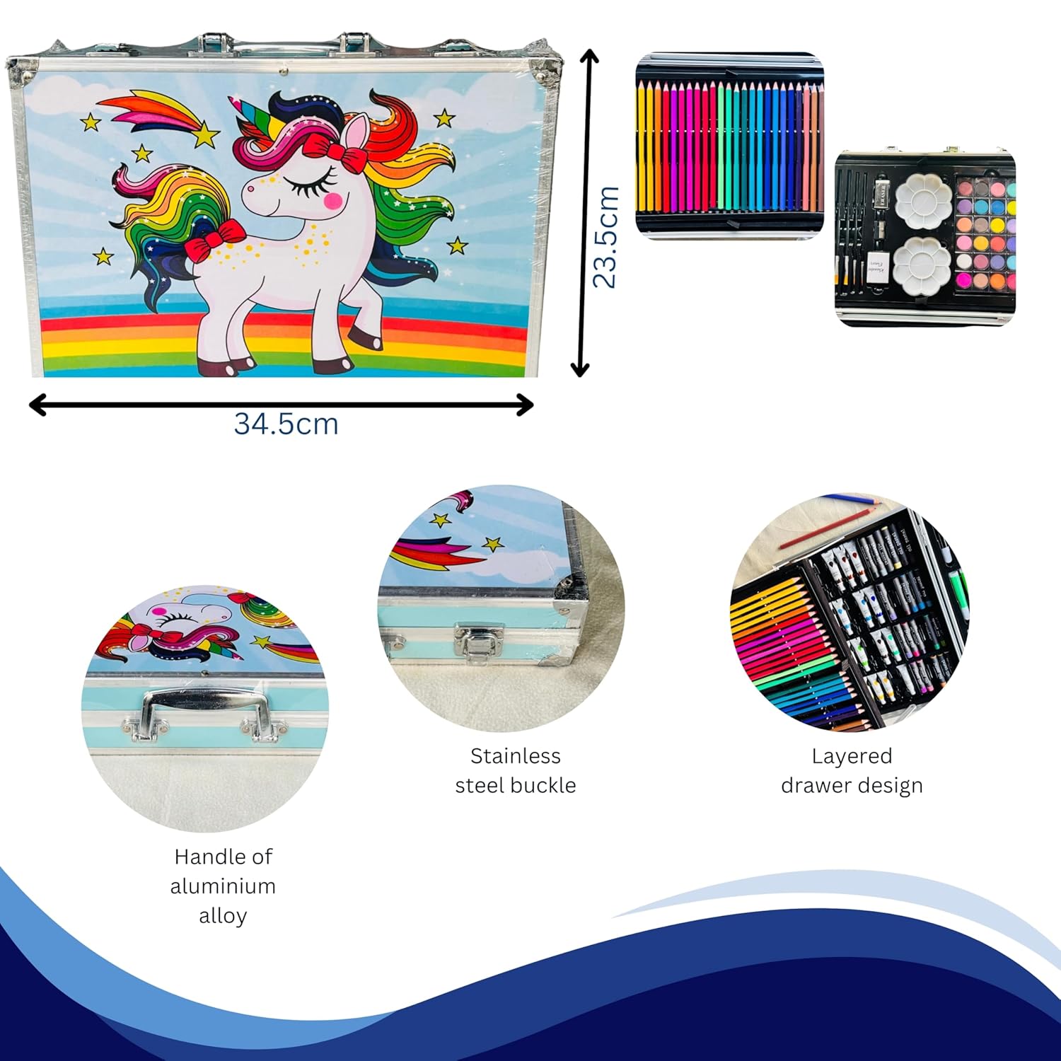 Kitchen Bloom Art Set for Kids – 145 Piece Coloring & Drawing Kit Suitcase with Colour Pencils, Oil Pastels, Paint Brushes & Unicorn Design