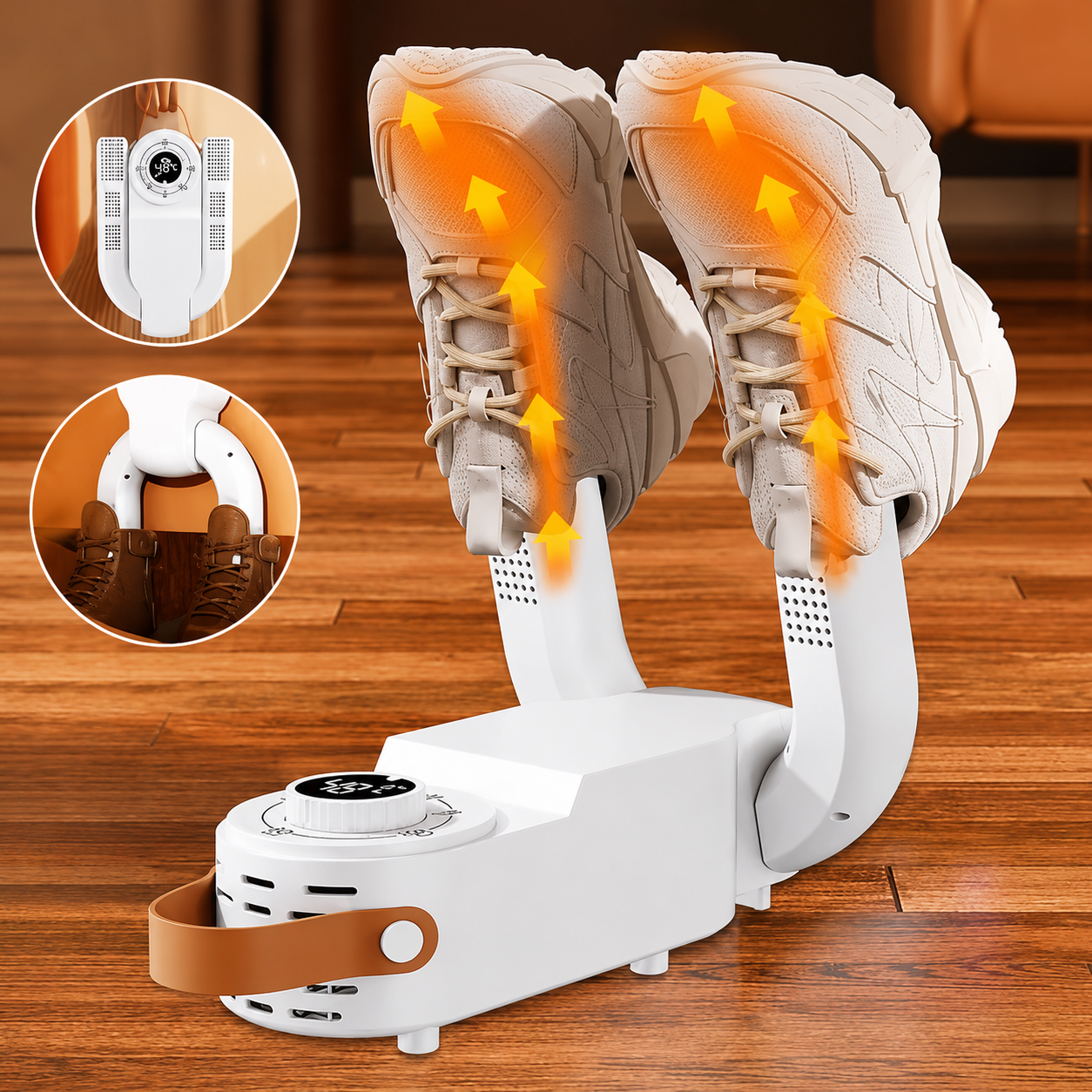 Electric Shoe Dryer and Warmer with PTC Heating, 48°C Fast Drying, 360° Warm Air, UV Sterilization, Intelligent Timer Settings, Foldable &amp; Hanging Design